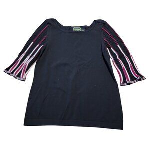 Nicaya Top Sz S Black Colorful Pleated Sleeves 3/4 Sleeve Blouse S